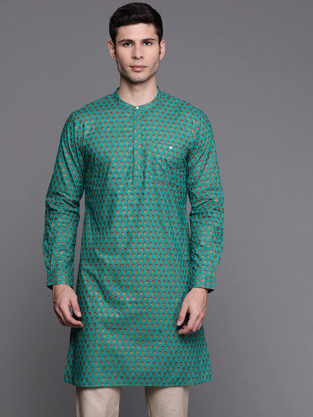 Indo Era Sea Green Ethnic Motifs Cotton Straight Kurtas - Image 4