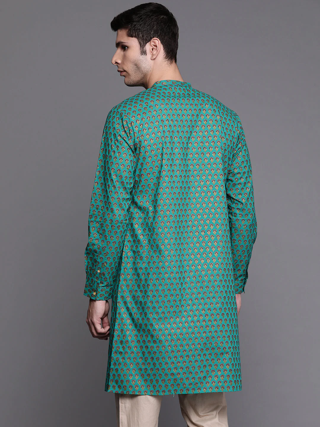 Indo Era Sea Green Ethnic Motifs Cotton Straight Kurtas - Image 5
