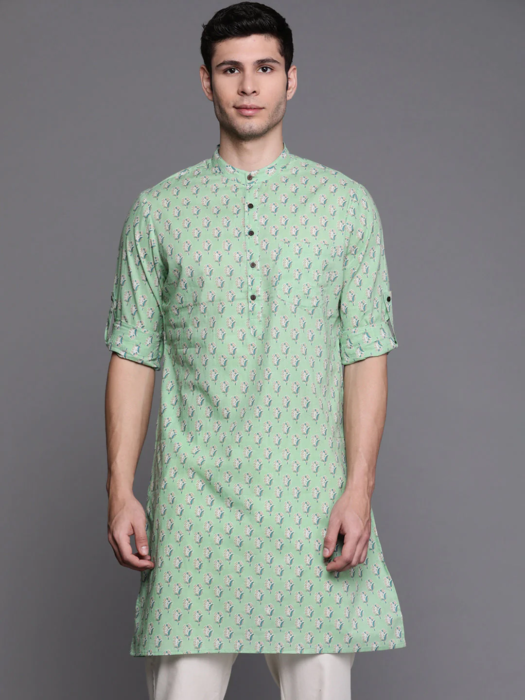 Indo Era Sea Green Ethnic Motifs Cotton Straight Kurtas - Image 3