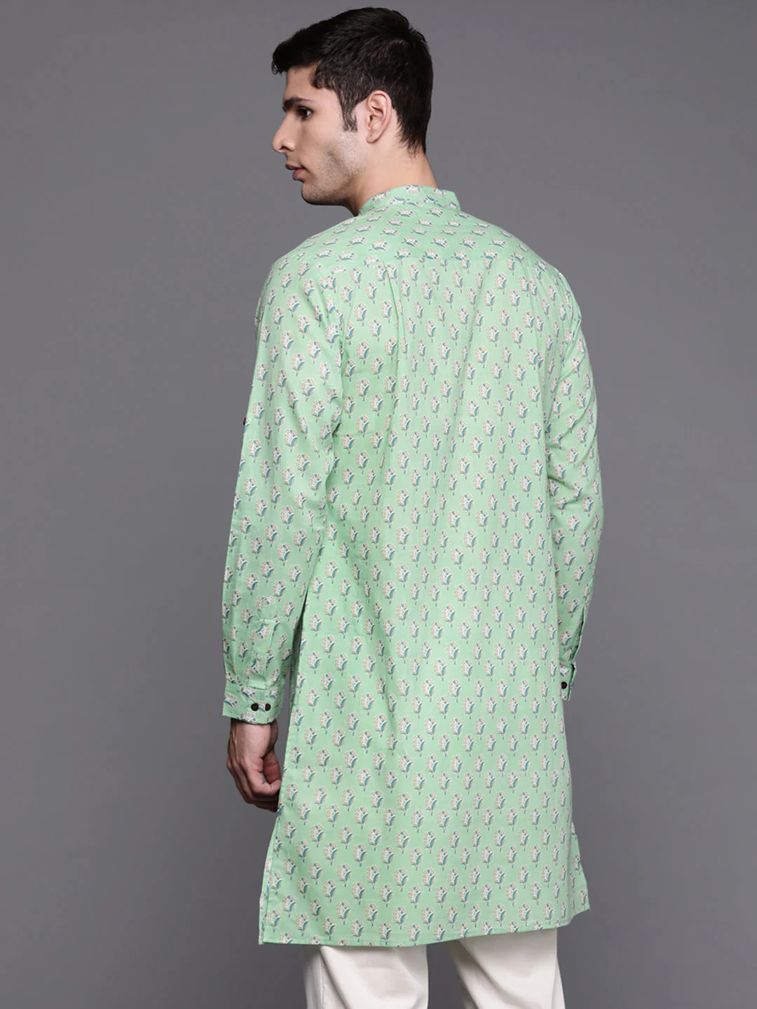 Indo Era Sea Green Ethnic Motifs Cotton Straight Kurtas - Image 4