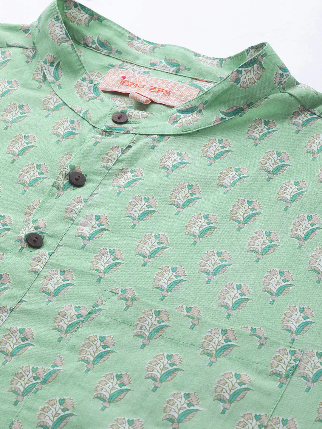 Indo Era Sea Green Ethnic Motifs Cotton Straight Kurtas - Image 5