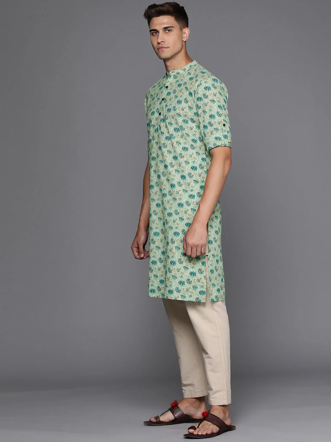 Indo Era Sea Green Floral Cotton Straight Kurtas - Image 3