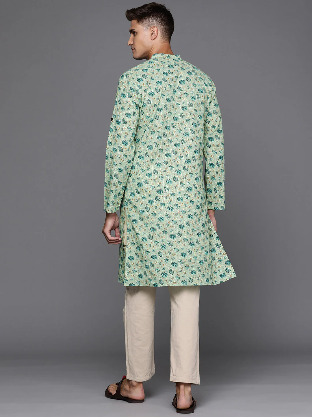 Indo Era Sea Green Floral Cotton Straight Kurtas - Image 4