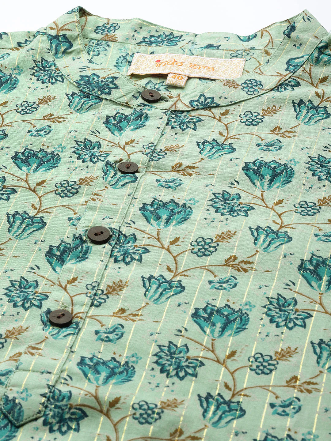 Indo Era Sea Green Floral Cotton Straight Kurtas - Image 5