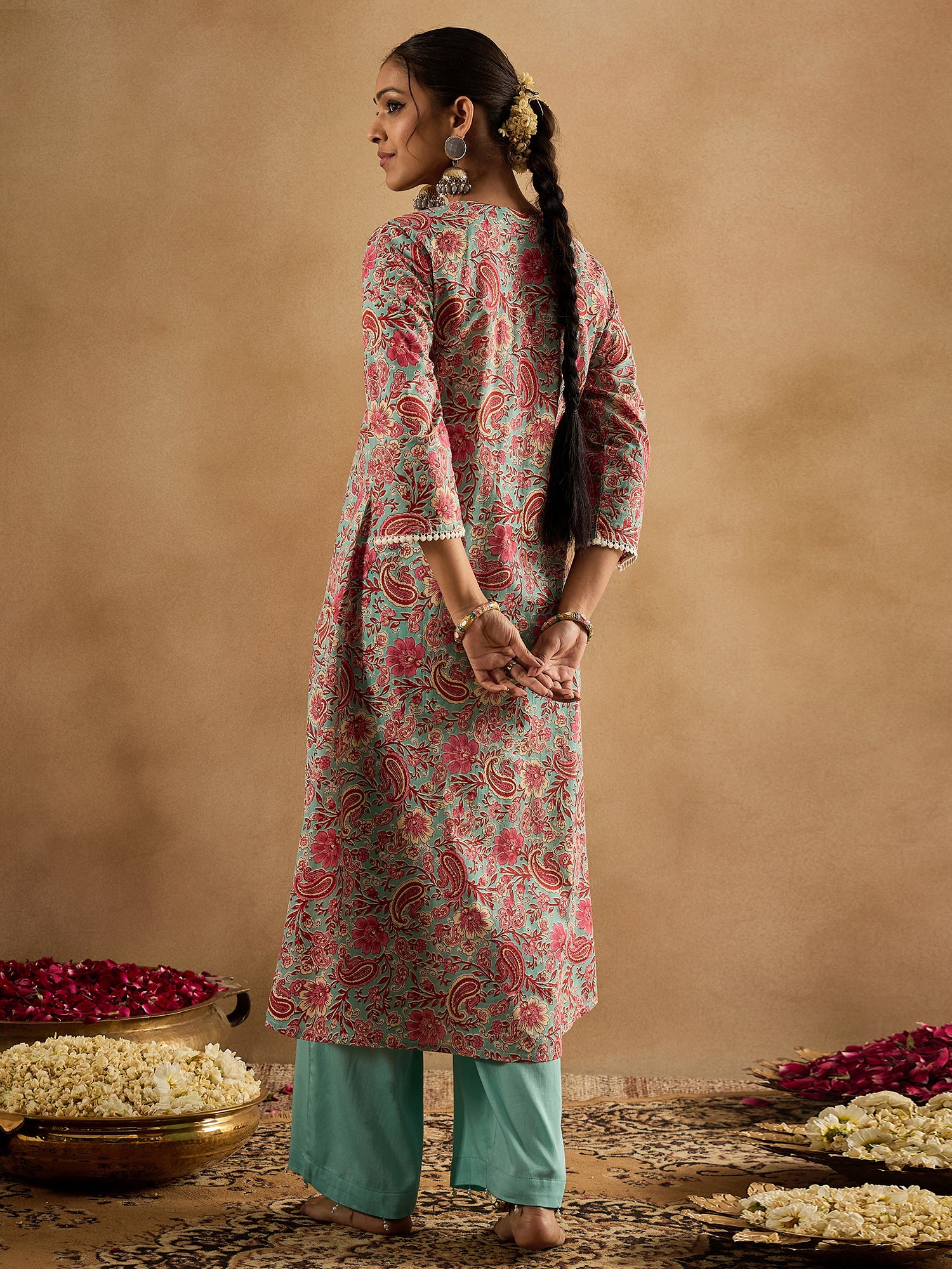 Indo Era Sea Green Printed A-Line Kurtas - Image 6