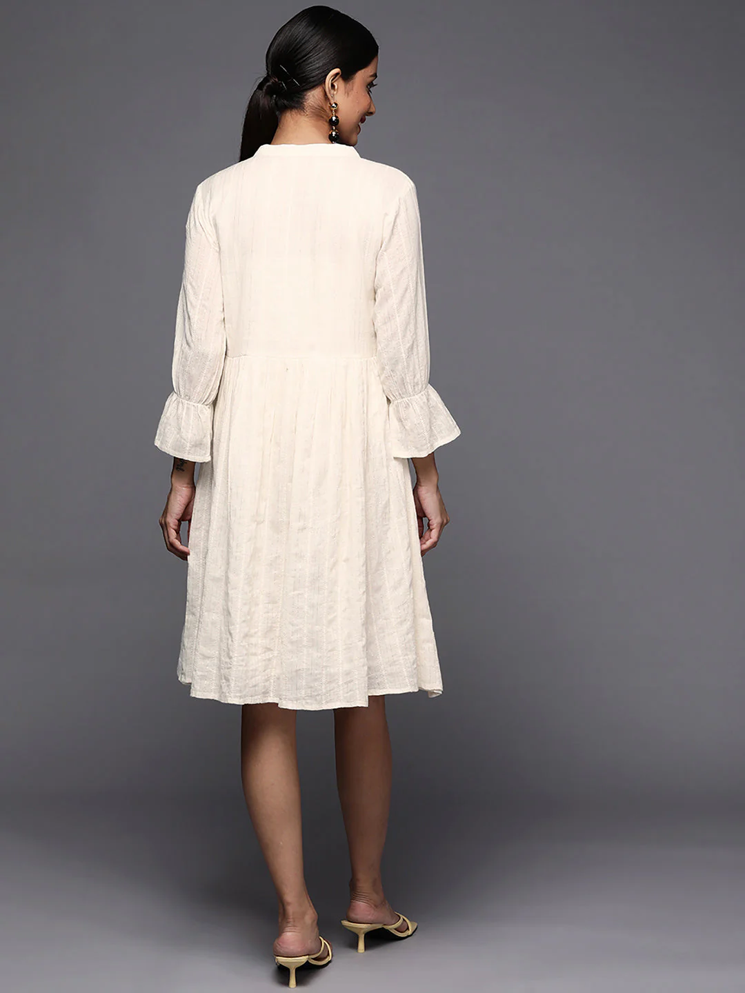Indo Era Off White Embroidered A-Line Ethnic Dress - Image 4