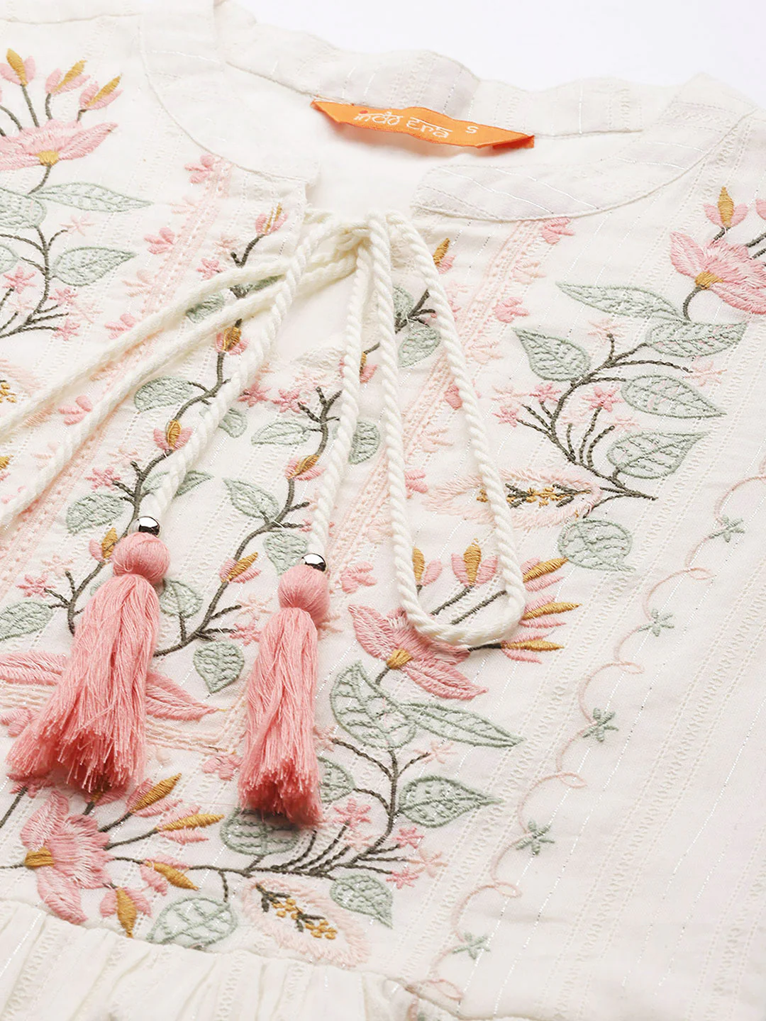 Indo Era Off White Embroidered A-Line Ethnic Dress - Image 5