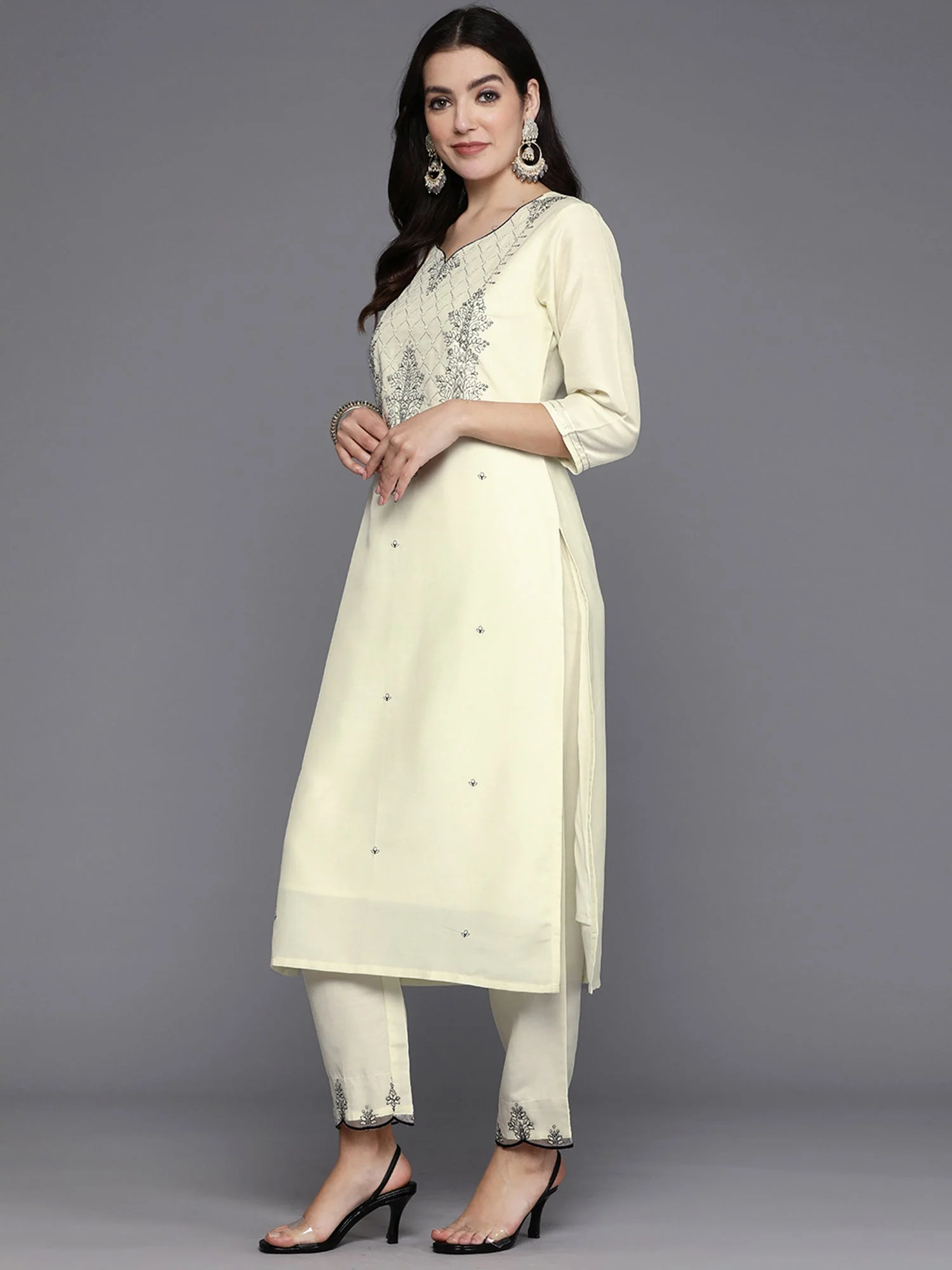 Indo Era White Embroidered Straight Kurta Trousers With Dupatta - Image 3