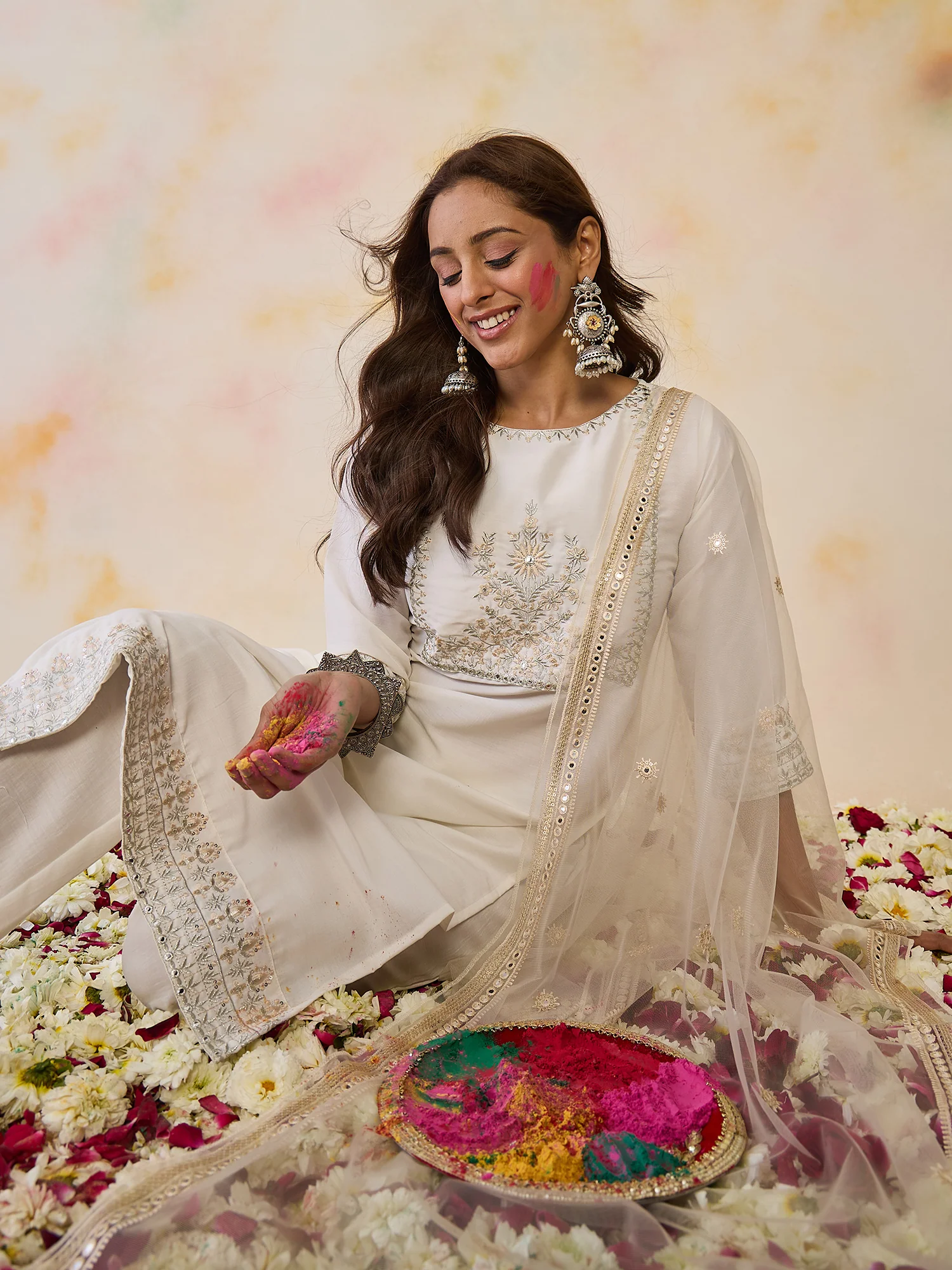 Indo Era White Floral Embroidered Straight Kurta Trouser With Dupatta Set - Image 3