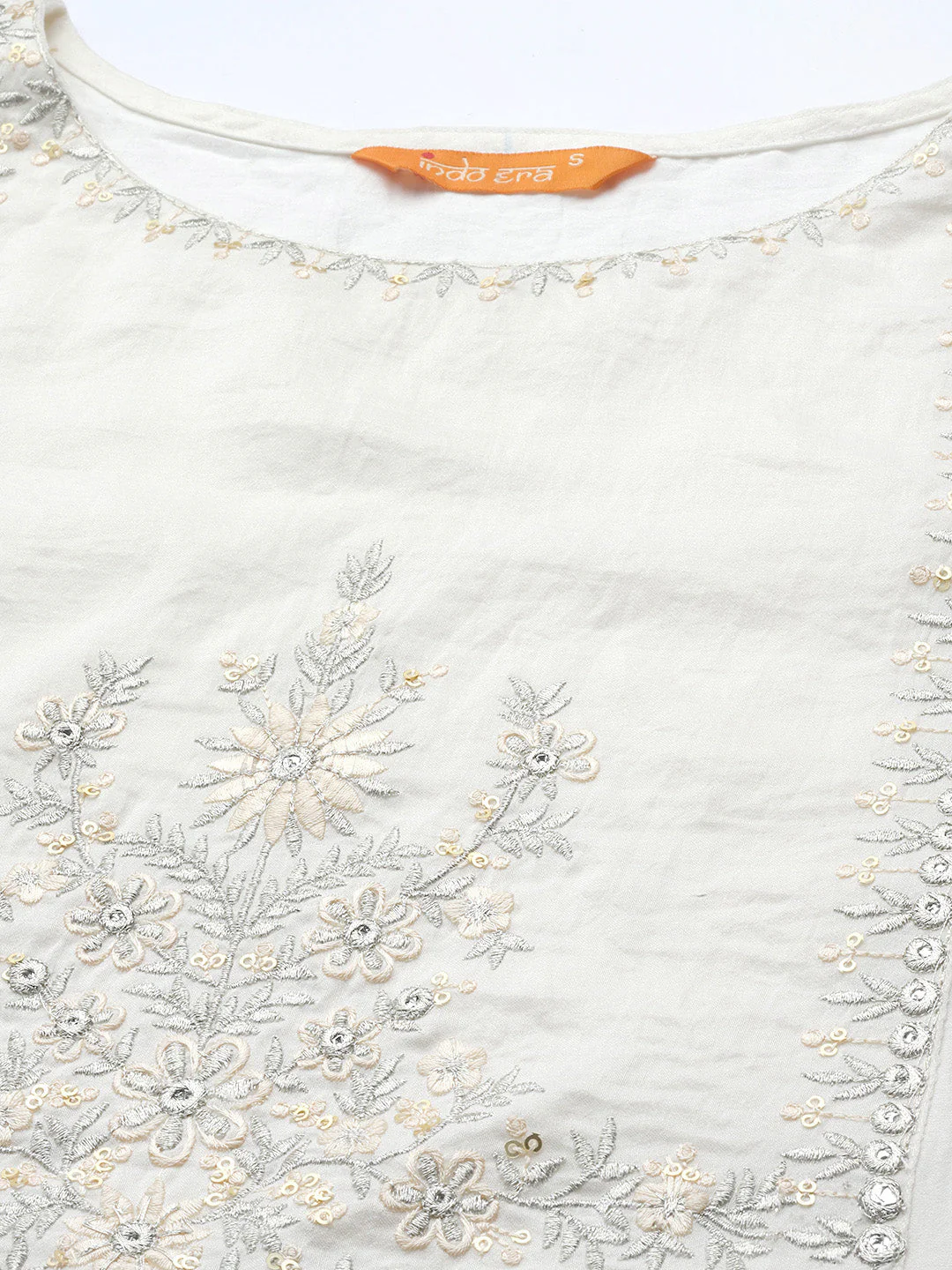 Indo Era White Floral Embroidered Straight Kurta Trouser With Dupatta Set - Image 6