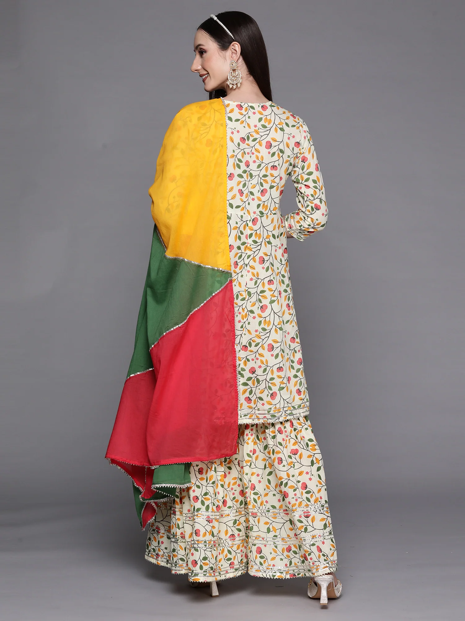 Indo Era White Printed Angarkha Sharara With Dupattab Set - Image 4