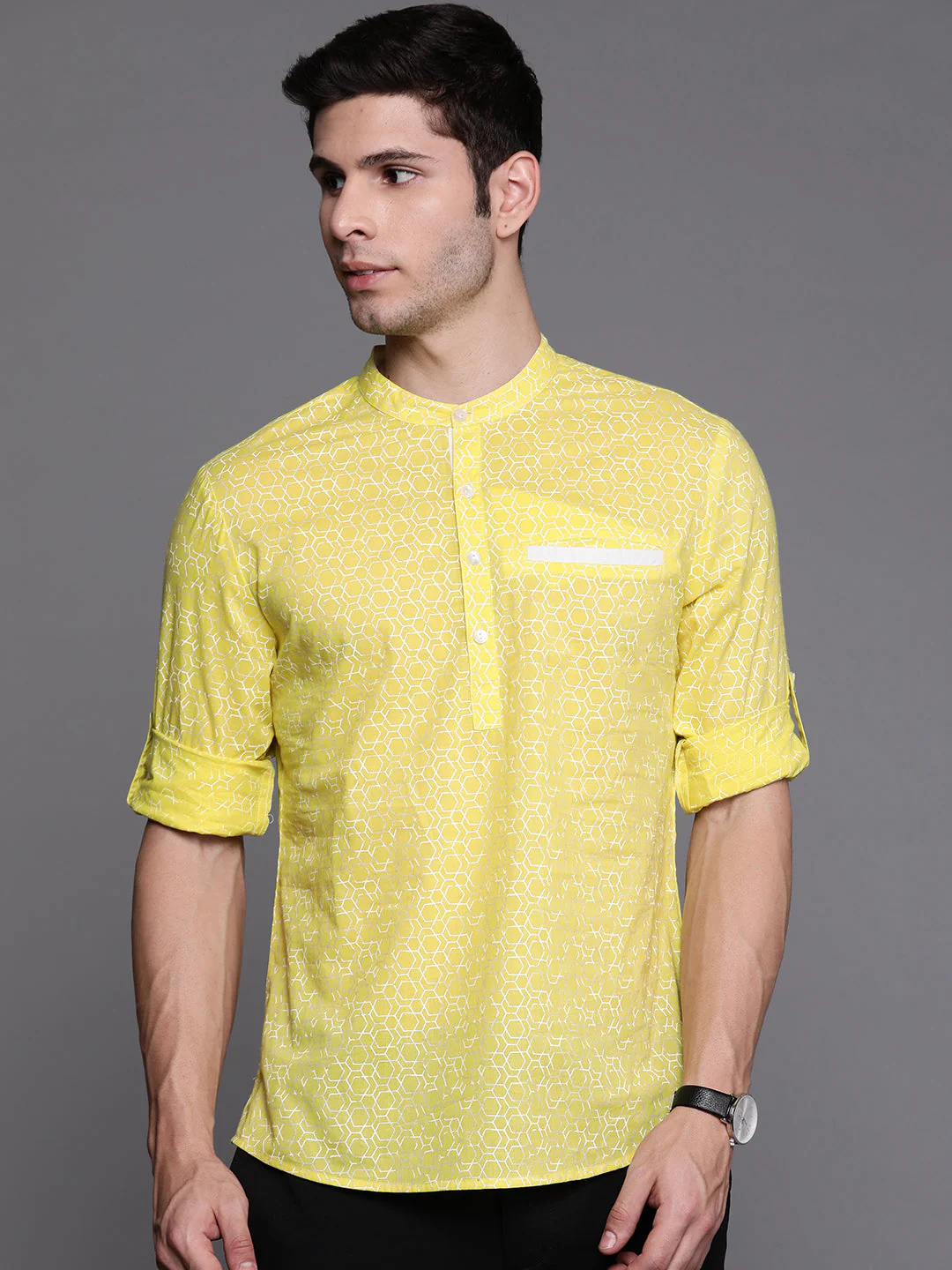 Indo Era Yellow Geometric Cotton Straight Kurtas - Image 3