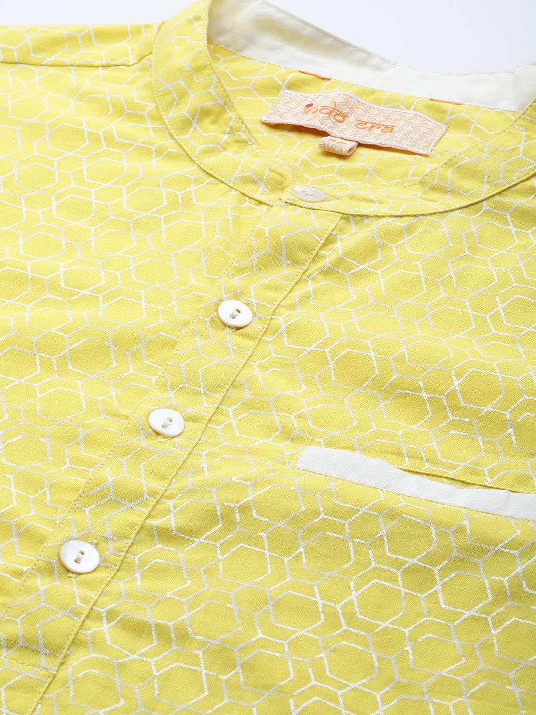 Indo Era Yellow Geometric Cotton Straight Kurtas - Image 5