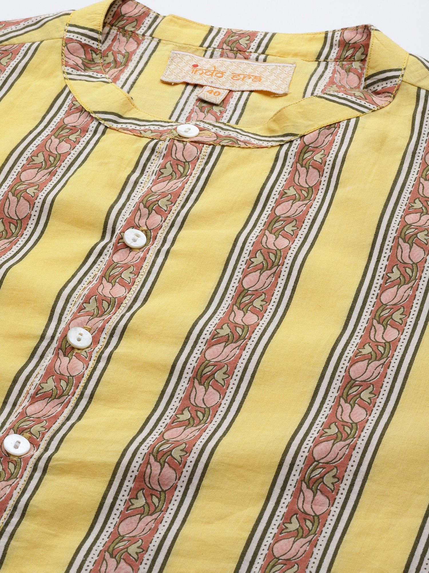 Indo Era Yellow Printed Cotton Straight Kurtas - Image 5