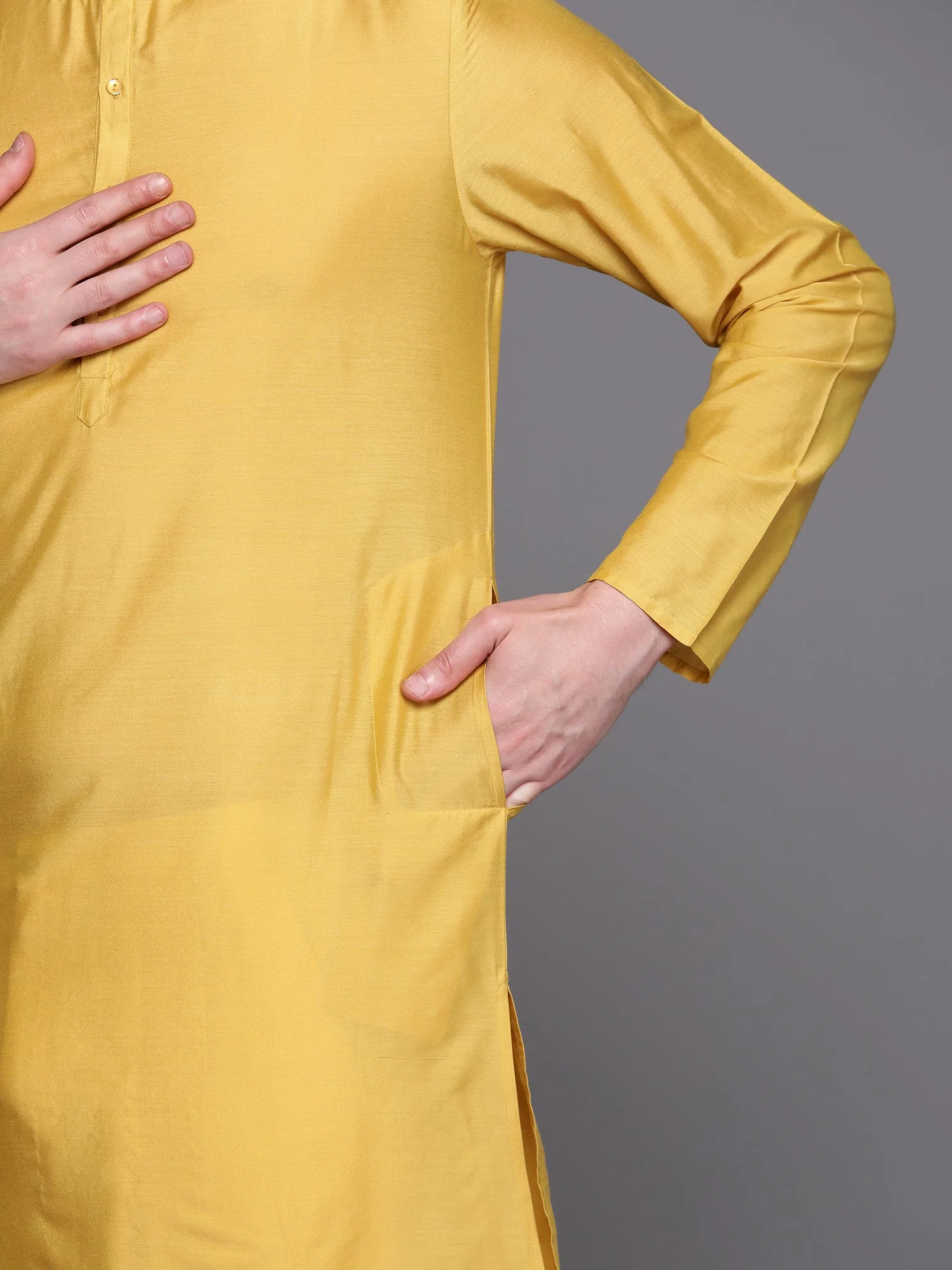 Indo Era Yellow Solid Cotton Straight Kurtas - Image 5