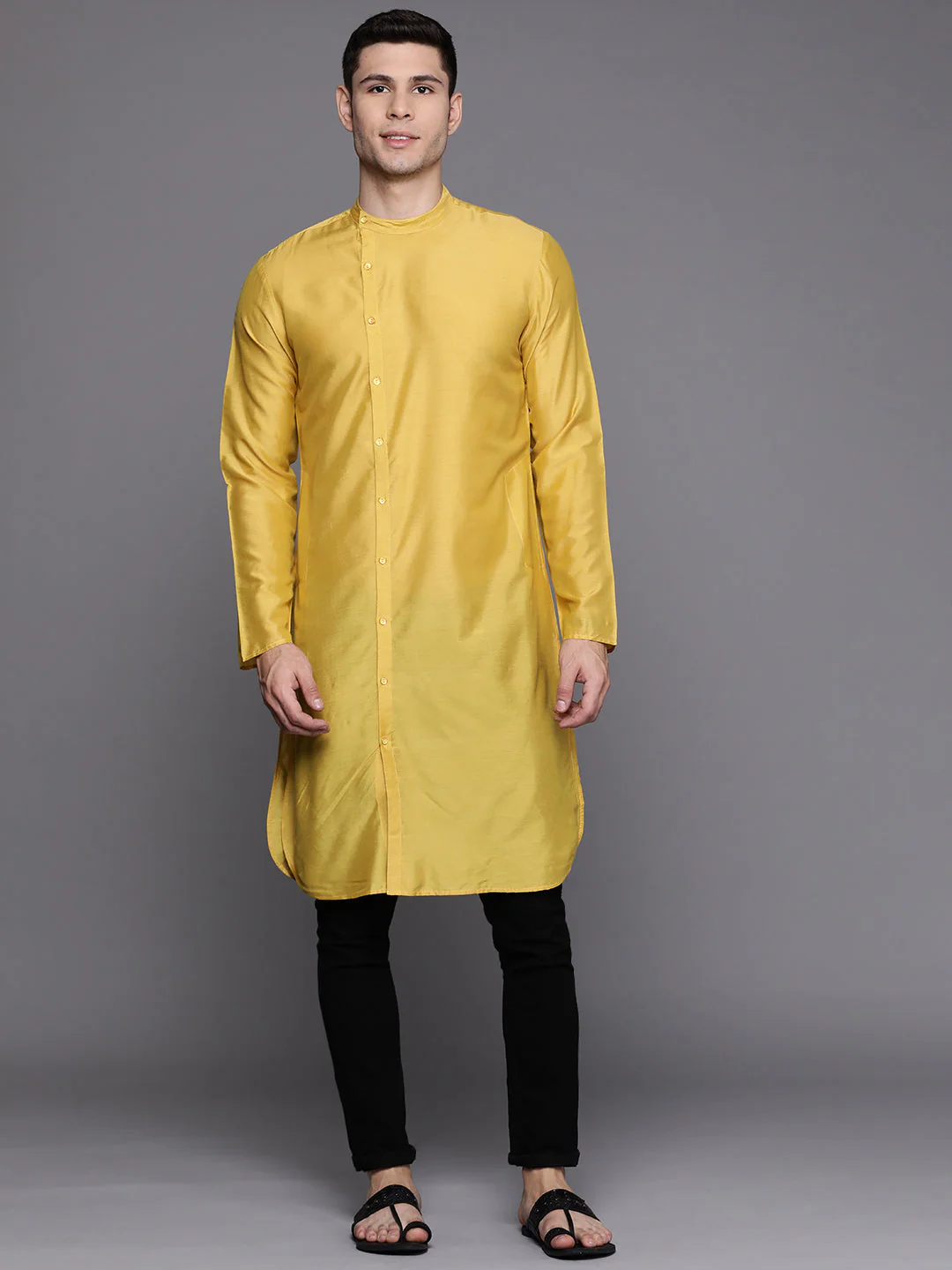 Indo Era Yellow Solid Liva Straight Kurtas - Image 3