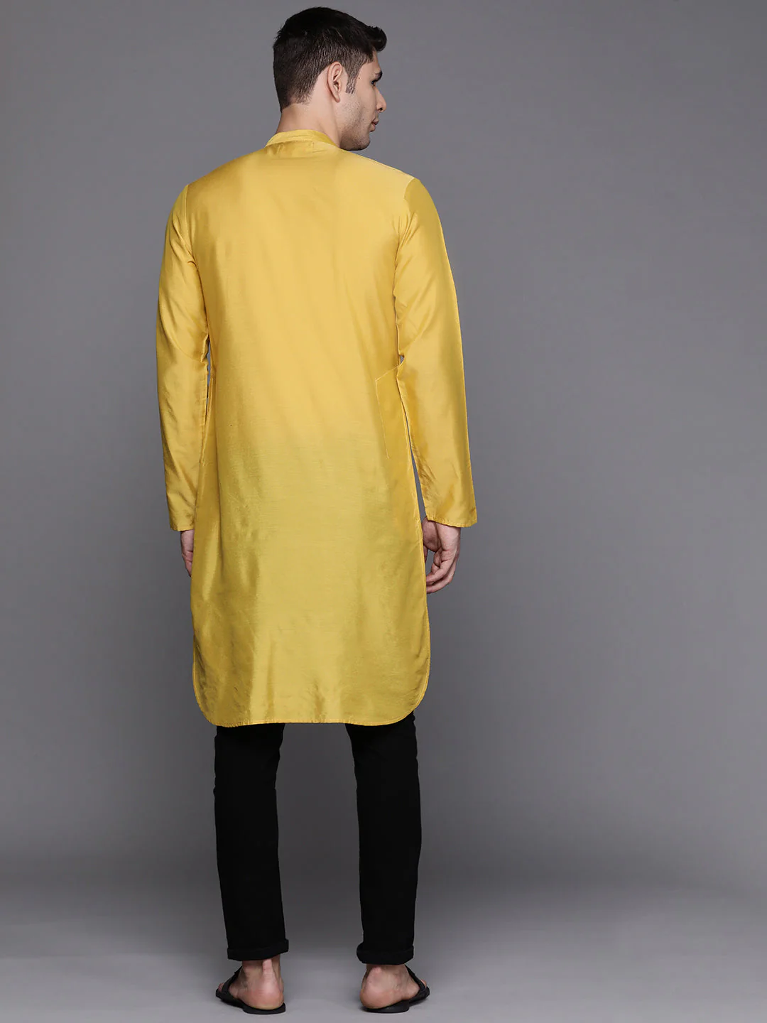 Indo Era Yellow Solid Liva Straight Kurtas - Image 4