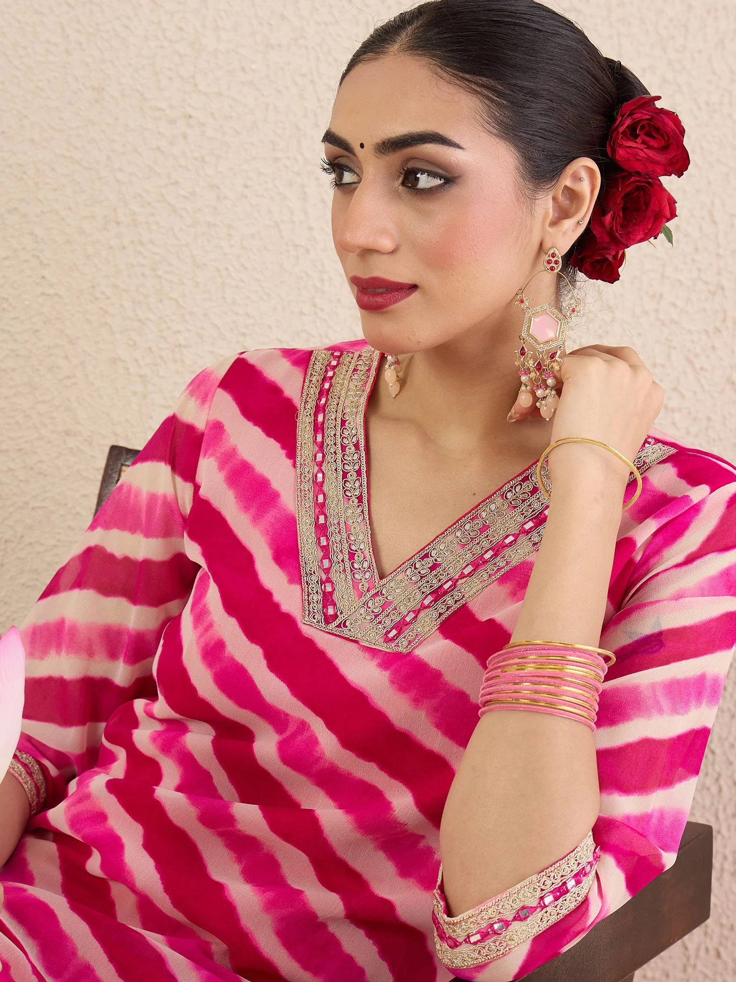 Pink Printed Straight Chiffon Kurta - Image 6